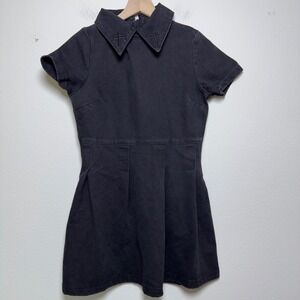 Disturbia Womens Cotton Elsa Denim Pleated Mini Dress Black Cross Goth Grunge